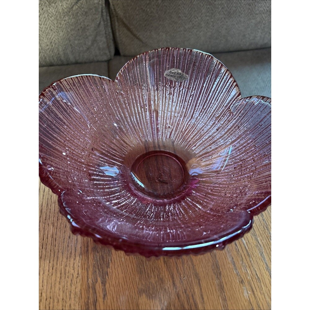 VTG Blenko Glass Flower Petal Bowl Rose Pink Mid Century Modern
